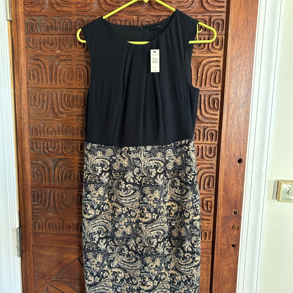 Talbots Black and Cream Paisley Midi Dress